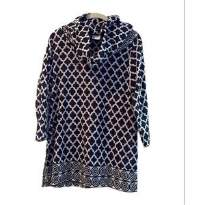 Gretchen Scott Womens TopTunic  Black White Cotton Light Cowl Neck Small